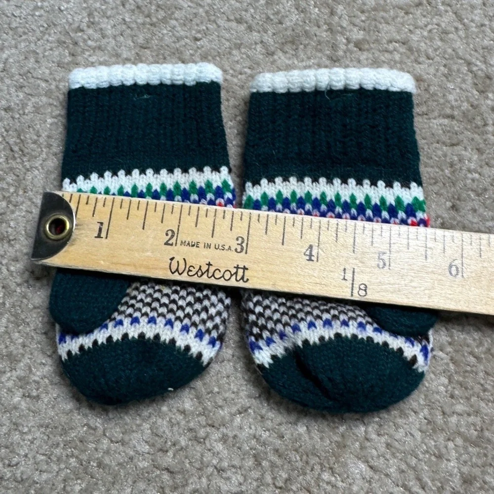Unbranded Knit Bird Mittens Kids Small Green White Fair Isle Winter Accessory
